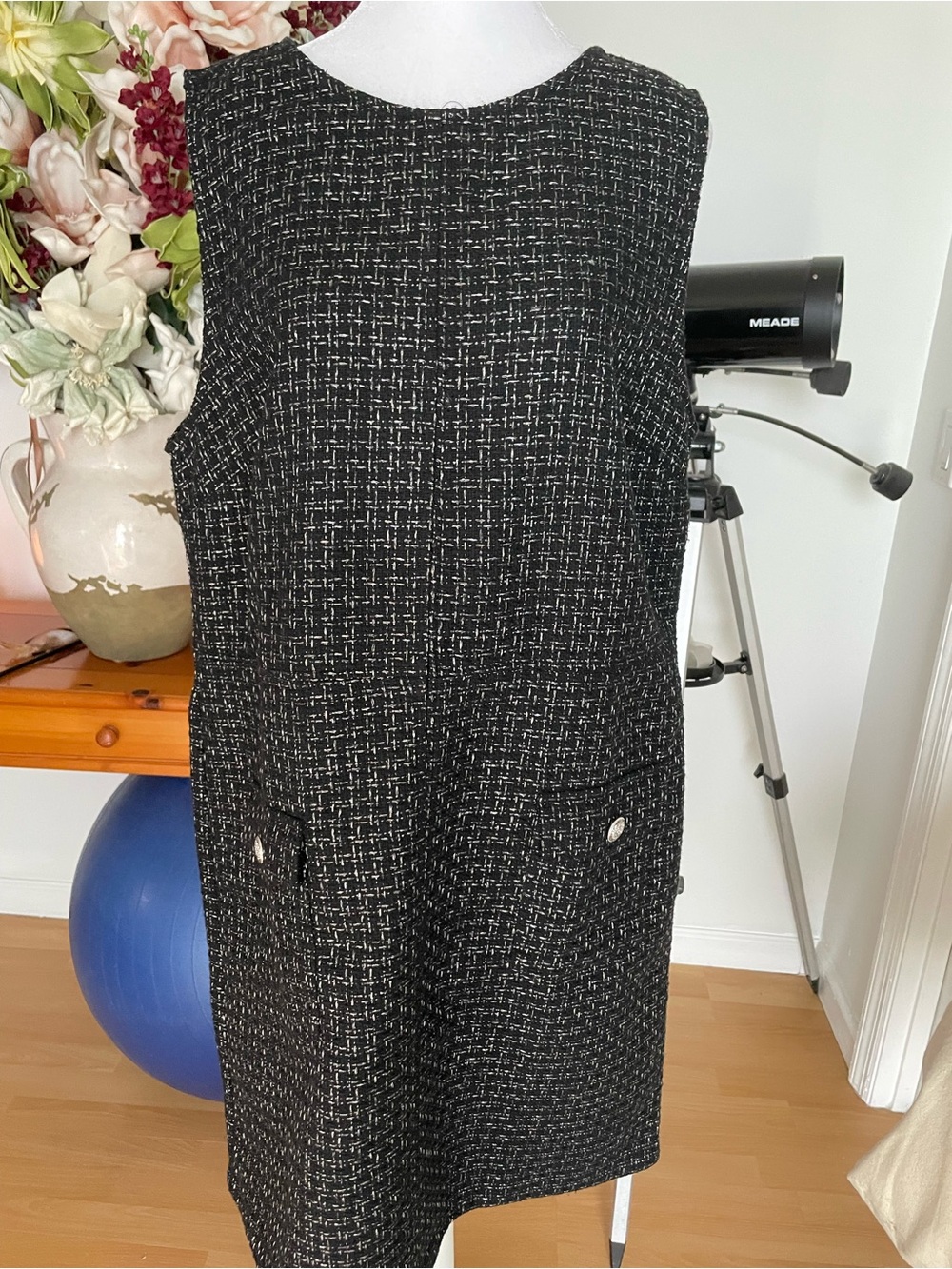 LOFT Black and Silver Tweed Pocket Shift Dress